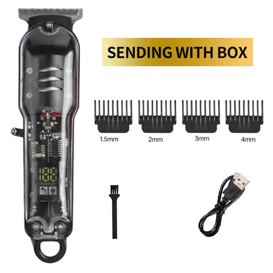 Transparent Hair Clipper with Power Display – 2023 Rechargeable Shaver for Men with Digital Screen