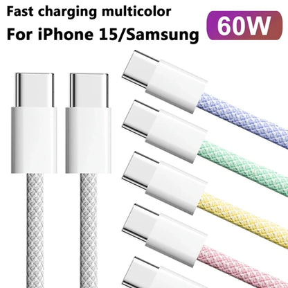 60W PD USB-C To Type C Cable for IPhone 15 16 Pro Fast Charging Wire for Huawei Xiaomi Samsung Colorful Weaving Data Cable Line
