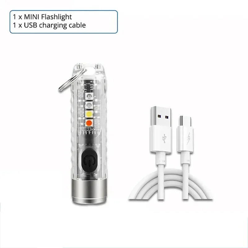 Multi-function Mini EDC LED Flashlight Portable Keychain Light MagneticTorch USB Rechargeable Uv Lamp Emergency Camping Lantern