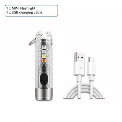 Multi-function Mini EDC LED Flashlight Portable Keychain Light MagneticTorch USB Rechargeable Uv Lamp Emergency Camping Lantern