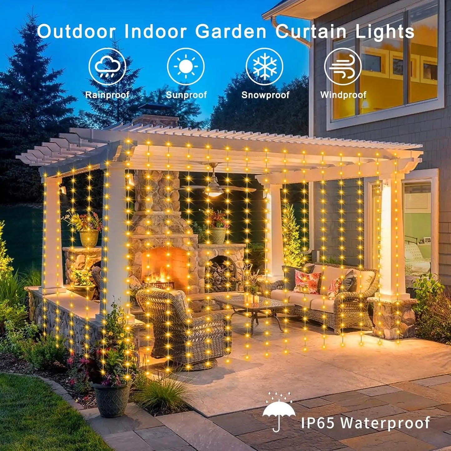 Solar Curtain Light LED Outdoor Waterproof – 300 LEDs Fairy Garland String Lights for Yard, Wedding & Party Decoration
