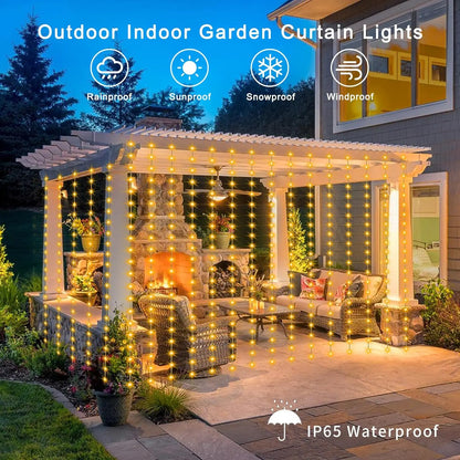 Solar Curtain Light LED Outdoor Waterproof – 300 LEDs Fairy Garland String Lights for Yard, Wedding & Party Decoration