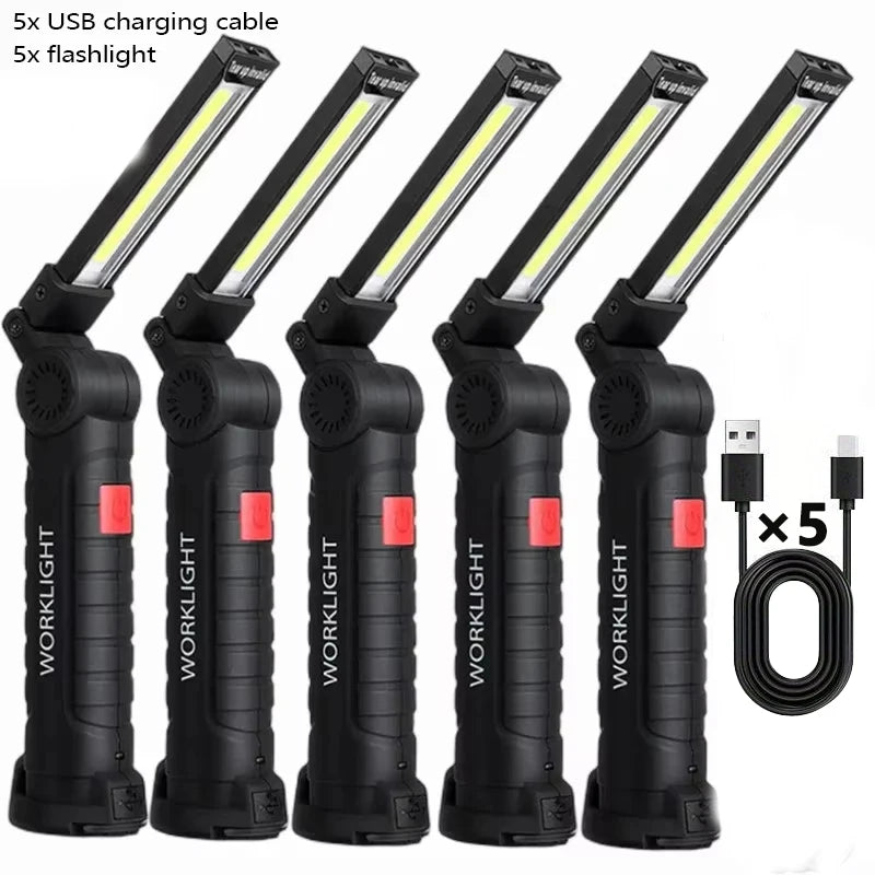 High Power LED Flashlight USB Rechargeable Camping Work Light Portable Outdoor Torch with Magnetic Base for Emergency Lighting