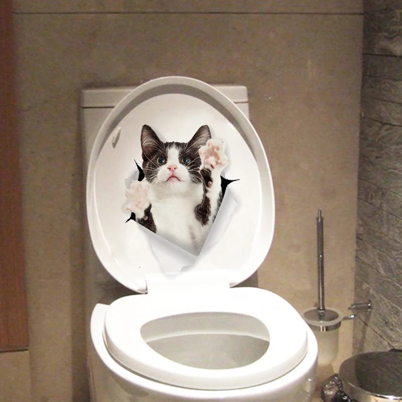 Funny 3D Hole Cat & Dog Toilet Stickers – Cute DIY Wall Decals for Bathroom & Home Decoration