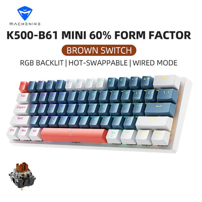 Machenike K500-B61 Mini Mechanical Keyboard – 60% Wired Hot-Swappable RGB Backlit Gaming Keyboard with 61 Keys