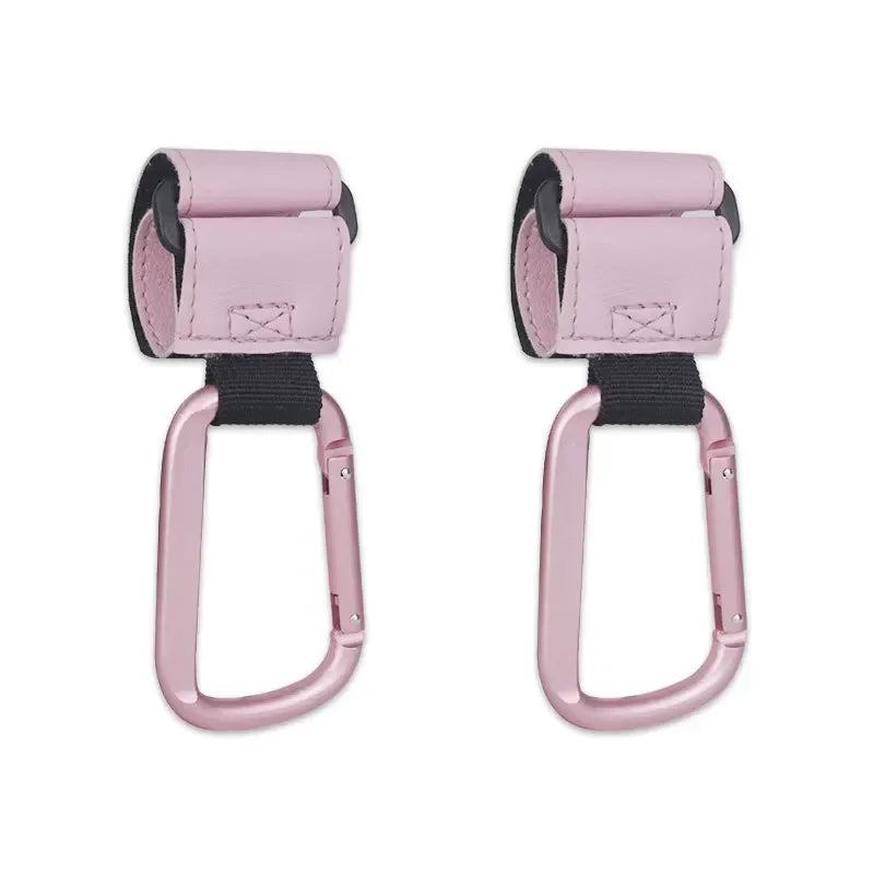 Stroller Organizer Hooks – 360° Rotatable PU Leather Pram Hanger Clips (1/2pcs)