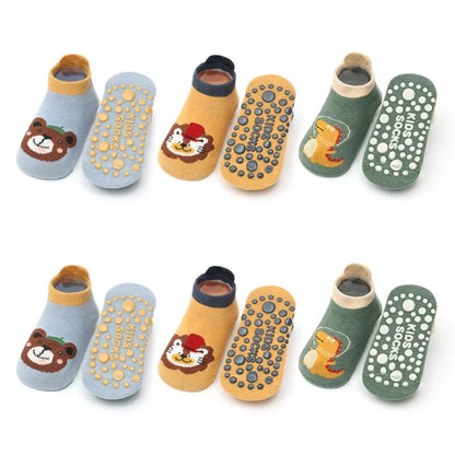 6 Pairs Kids Cotton Socks – Cute Cartoon Animal Pattern Non-Slip Floor Socks for Babies & Toddlers