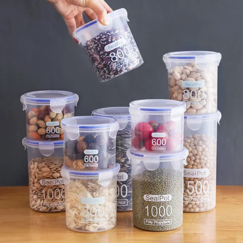 4Pcs Transparent Sealed Storage Boxes – Large Capacity Moisture-Proof Kitchen Food & Grain Organizer Jars