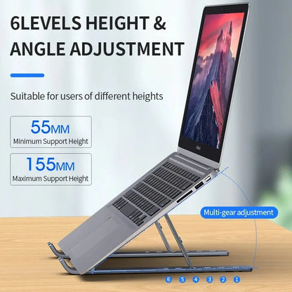 Foldable Adjustable Laptop Stand – Portable Aluminum Alloy & ABS Notebook Holder for MacBook, Laptop, PC