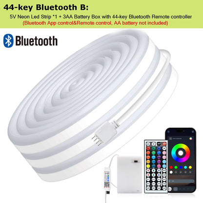 3AA Battery Box RGB Neon LED Strip Light – 5V 108 LEDs/M Waterproof Flexible Neon Strip with Bluetooth & Remote Control
