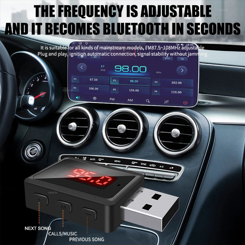 Car Bluetooth 5.3 FM Transmitter Handsfree Call Mini USB Power Car Kit Stereo Wireless Audio Receiver Adapter For Car FM Radio