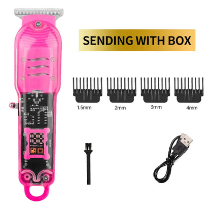 Transparent Hair Clipper with Power Display – 2023 Rechargeable Shaver for Men with Digital Screen