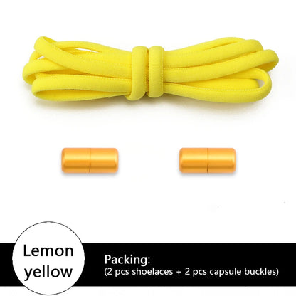 Colored Round No Tie Shoelaces – Elastic Lock Shoelaces with Matte Metal for Sneakers & Casual Shoes