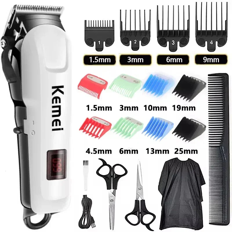 Kemei KM-809A Hair Clipper – Professional Wireless Trimmer with Stainless Blades & LED Display