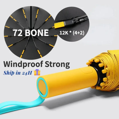 72 Bone Super Strong Windproof Automatic Umbrella Sunshade Uv Protection Folding Sunproo Anti-Storm Large Size Reverse Rain Gear