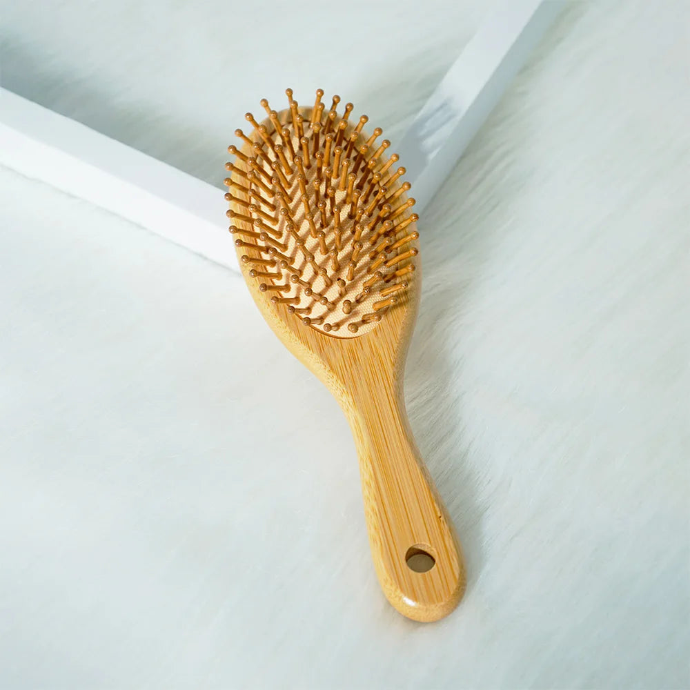 Bamboo Hair Brush – Air Cushion Massage Comb with Wide Teeth for Styling & Scalp Health