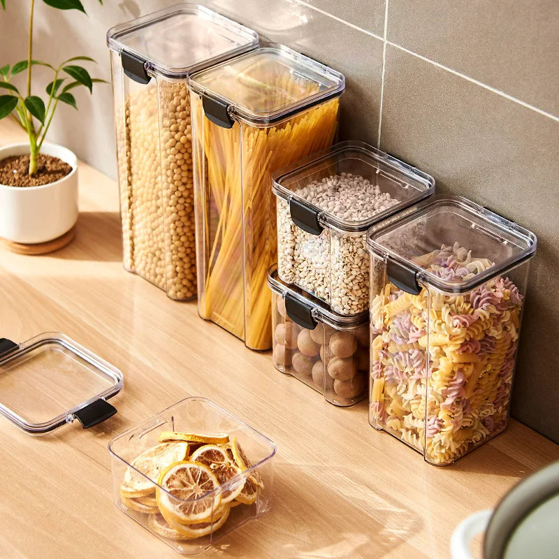 Sealed Jars Kitchen Grain Storage Organizer – Large Capacity Moisture-Proof Plastic Seasoning & Food Storage Box Set