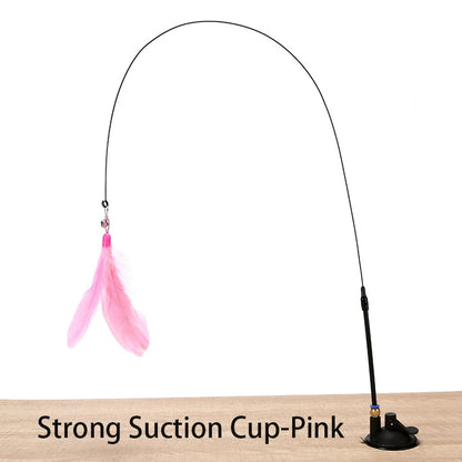 Interactive Handfree Cat Toy – Feather Teaser Wand with Suction Cup for Kitten Play