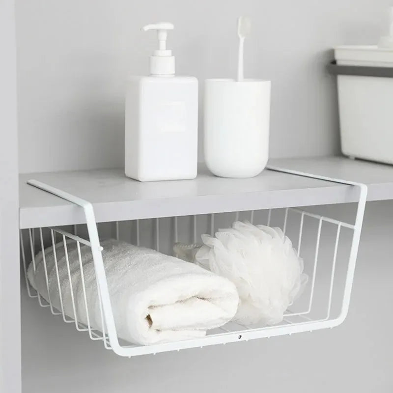 Multi-Functional Perforated Hanging Storage Basket – Iron Wire Rack for Kitchen & Bathroom Organization