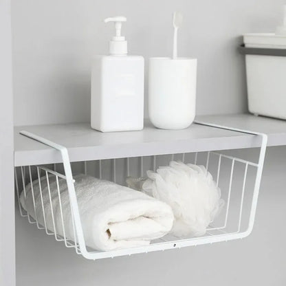 Multi-Functional Perforated Hanging Storage Basket – Iron Wire Rack for Kitchen & Bathroom Organization