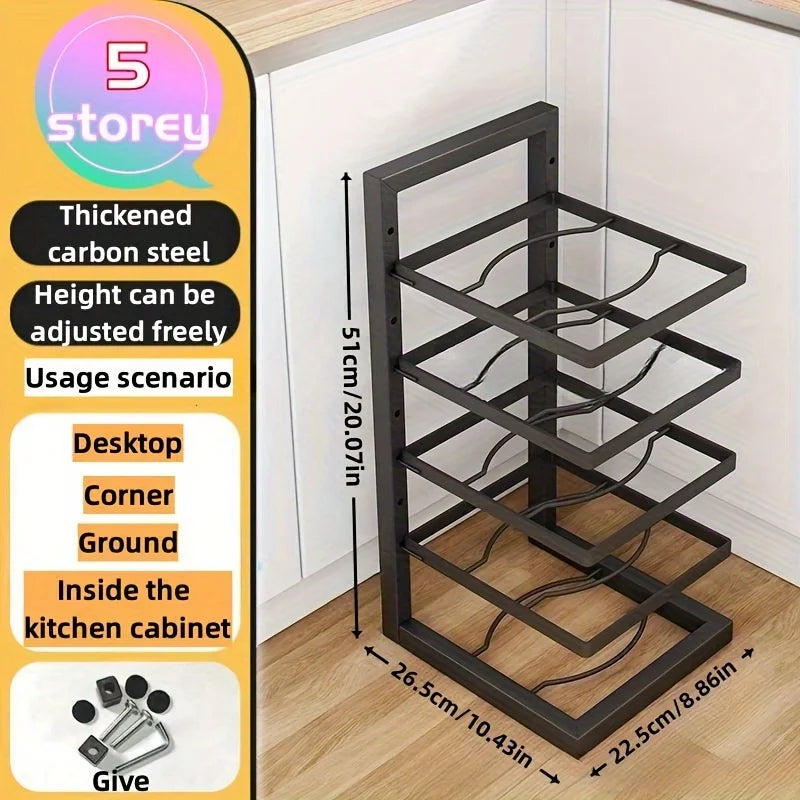 Adjustable Stainless Steel Pot Rack Organizer – Multi-Layer Kitchen Pan & Lid Storage Stand