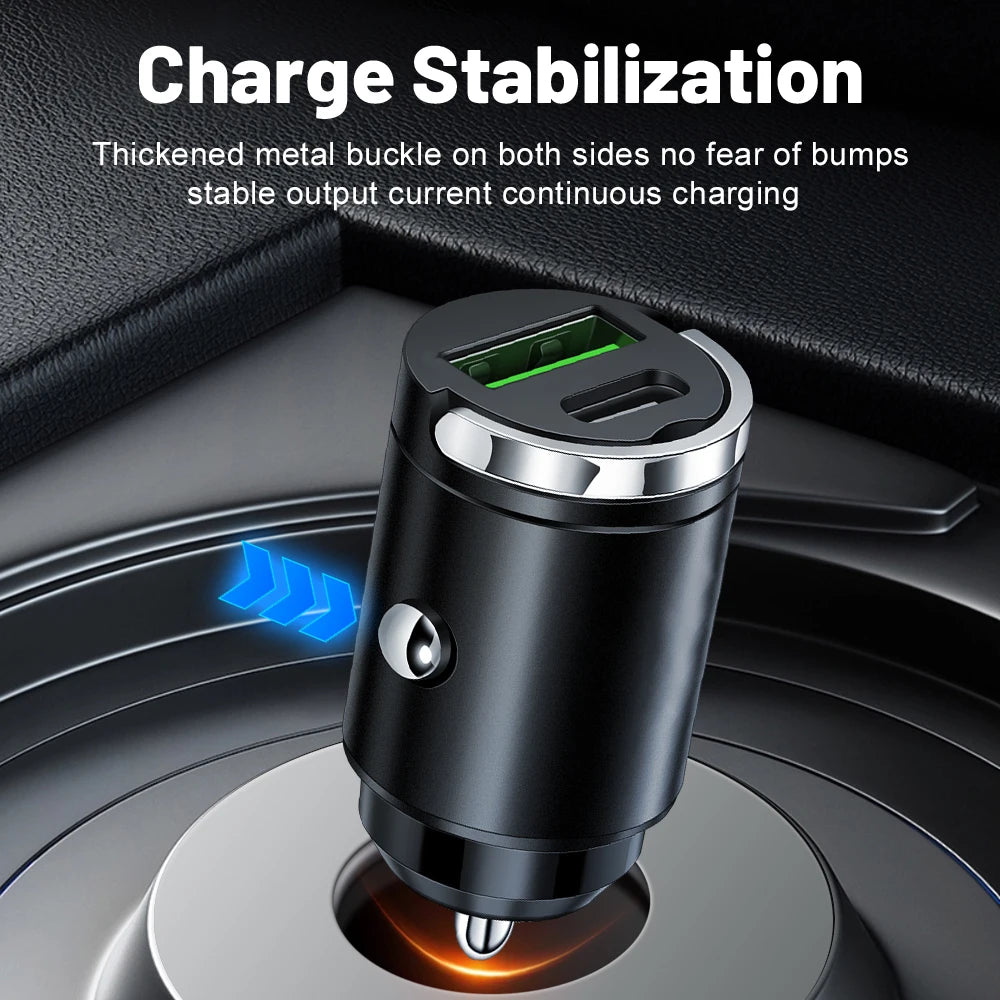 Mini PD USB Car Charger – Type-C Fast Car Charger with QC3.0 for iPhone, Samsung, Xiaomi & Huawei