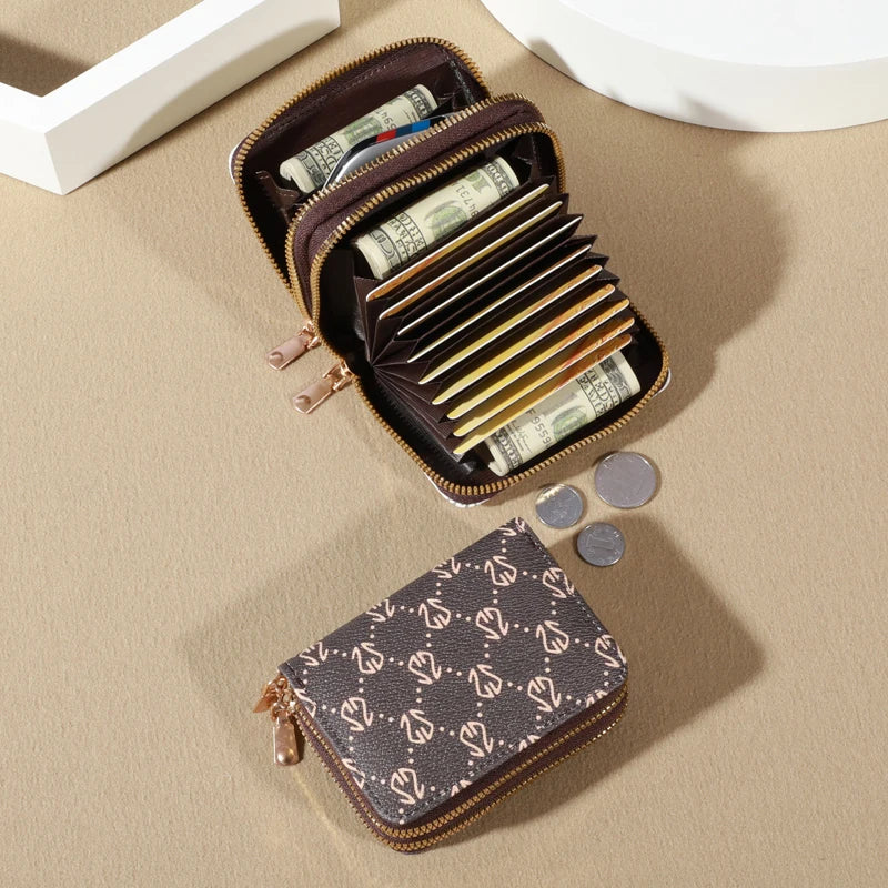 Chic Vintage Zipper Card Holder Wallet – Women’s Faux Leather Purse with Coin Pocket & Multi-Card Slots