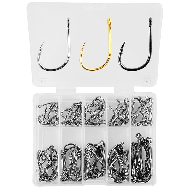 100Pcs High Carbon Steel Fishing Hooks Set – Assorted Barbed Carp Hooks for Fly & Jig Fishing