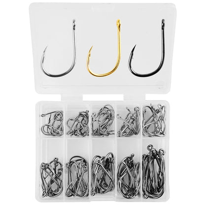 100Pcs High Carbon Steel Fishing Hooks Set – Assorted Barbed Carp Hooks for Fly & Jig Fishing