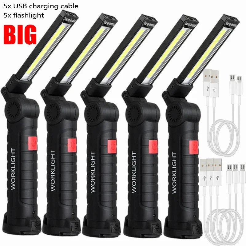 High Power LED Flashlight USB Rechargeable Camping Work Light Portable Outdoor Torch with Magnetic Base for Emergency Lighting