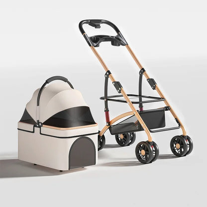 Pet Stroller for Small Dogs & Cats – Lightweight Foldable Stroller Cart with Detachable Carrier, Bed & House