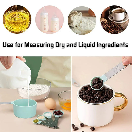 8PCS Stainless Steel Measuring Cups and Spoons Set – Accurate Kitchen Measuring Tools with Engraved Scale for Baking & Cooking
