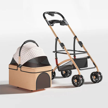 Pet Stroller for Small Dogs & Cats – Lightweight Foldable Stroller Cart with Detachable Carrier, Bed & House