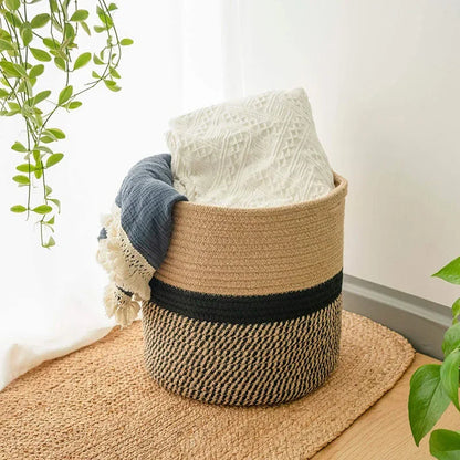 Handmade Cotton Rope Woven Basket – Foldable Storage Flower Pot Organizer