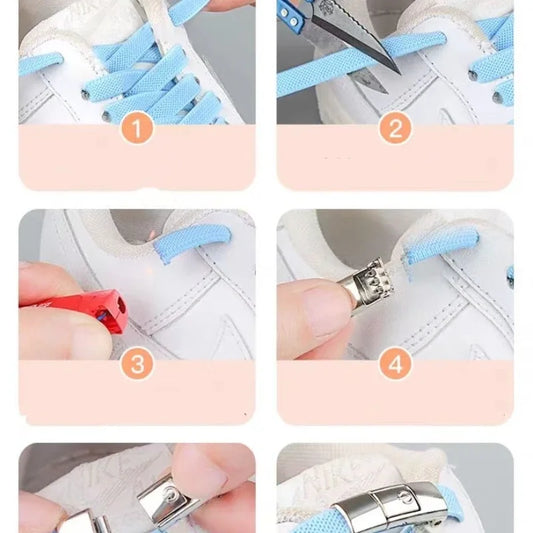No Tie Press Lock Shoelaces – 8MM Elastic Flat Shoe Laces for Sneakers, Kids & Adults