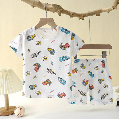 Children's Summer Cotton Sleepwear Set – Breathable Short Sleeve T-shirt & Shorts for Boys and Girls