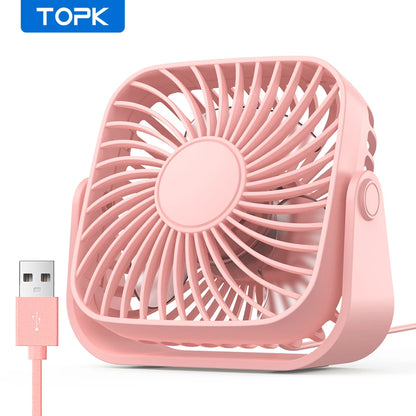 TOPK 4-Inch Mini USB Desk Fan – Quiet 3-Speed Portable Personal Fan for Camping & Home