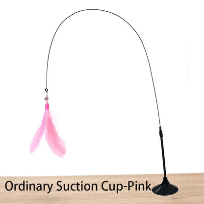 Interactive Handfree Cat Toy – Feather Teaser Wand with Suction Cup for Kitten Play
