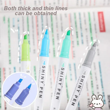 4 Colors Shining Highlighter Pens – Kawaii School Markers for Notes & Journals