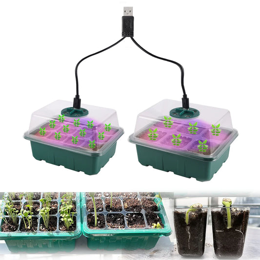 Seed Starter Tray Box with LED Grow Light – Adjustable Ventilation Nursery Pot for Seedling Germination & Indoor Gardening