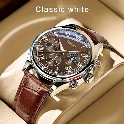 GENEVA Men's Fashion Quartz Watch – Waterproof Business Sport Wristwatch with Leather Strap