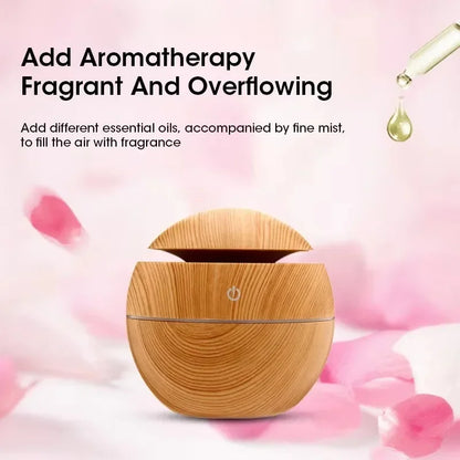 Mini Woodgrain USB Humidifier – Ultrasonic Aromatherapy Diffuser with Color Night Light