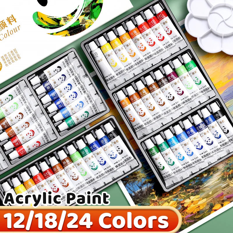Acrylic Paint Set 12/18/24 Colors – Waterproof Portable Art Paints for DIY Crafting