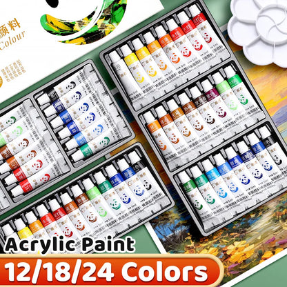 Acrylic Paint Set 12/18/24 Colors – Waterproof Portable Art Paints for DIY Crafting