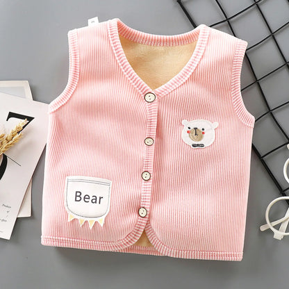 Kids Velvet-Lined Winter Vest – Thicken Warm Waistcoat Jacket for Boys & Girls (9M–7Y)