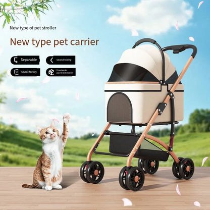 Pet Stroller for Small Dogs & Cats – Lightweight Foldable Stroller Cart with Detachable Carrier, Bed & House