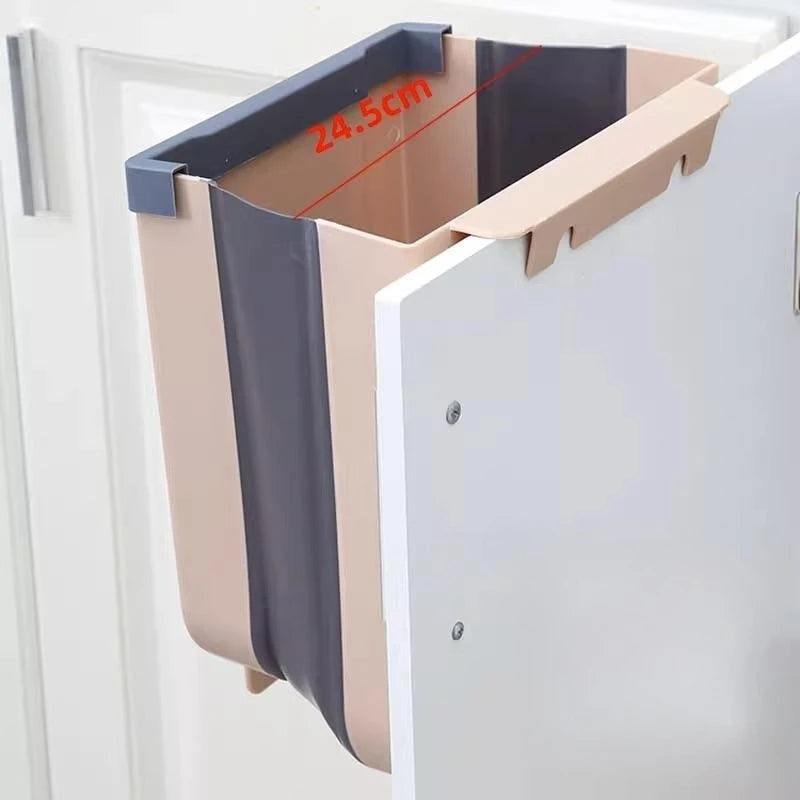 Kitchen Folding Trash Can – Wall & Cabinet Door Mounted Collapsible Trash Bin for Space Saving