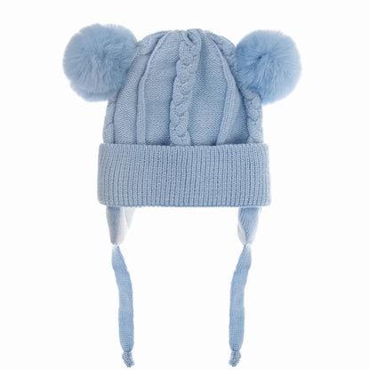 Bear Knit Winter Hat – Warm Baby Earmuff Cap with Pompoms & Cotton Lining