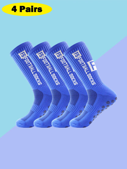4 Pairs Men’s Soccer Grip Socks – Non-Slip Athletic Socks with Cushion Pads