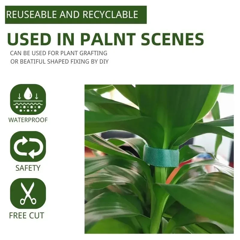 Green Garden Plant Ties – 3 Rolls of Reusable Nylon Hook & Loop Twine for Plant Support and Cable Organization